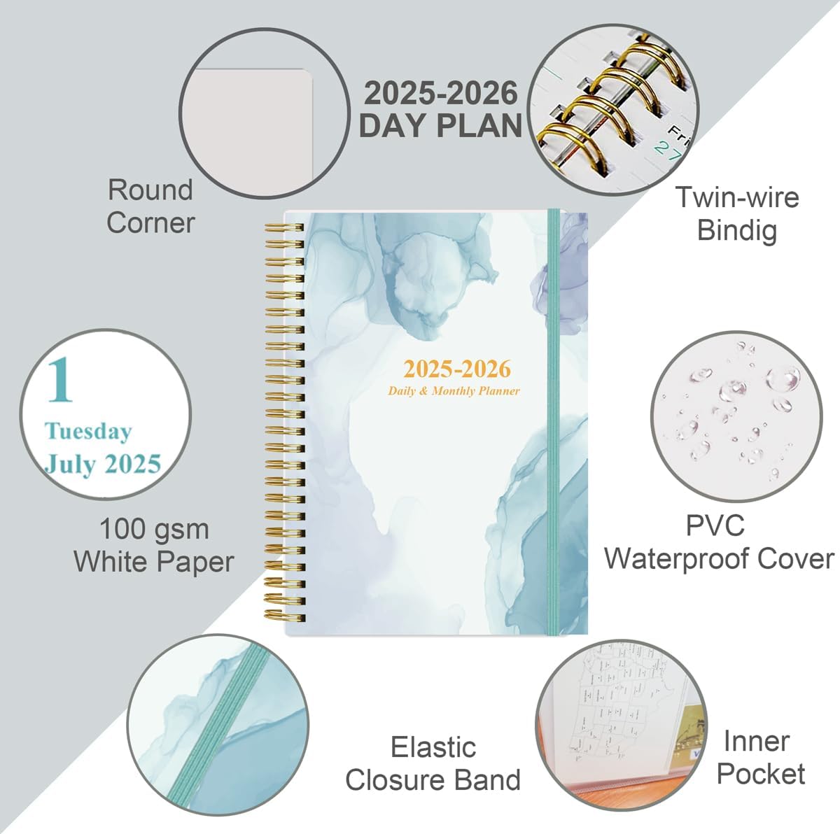 2025-2026 Daily & Monthly Planner - One Page Per Day, Daily Planner from July 2025 to June 2026, Planner 2025-2026 with 12 Monthly Tabs, 6.4" x 8.5", Rose Flower