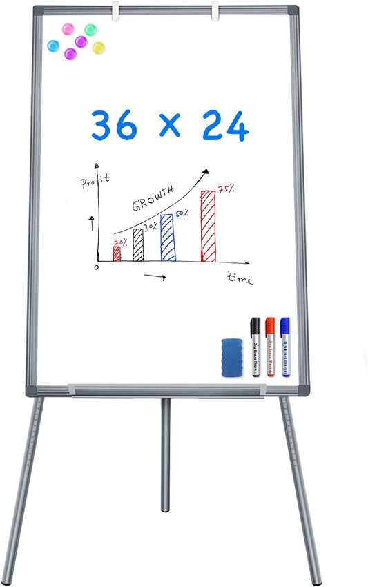 Easel Whiteboard - Magnetic Portable Dry Erase 36 x 24 Tripod Height Adjustable, 3' x 2' Flipchart Easel Stand White Board for Office (36x24 Gray)