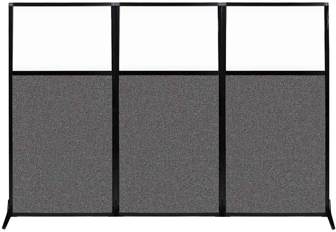 Versare Workstation Partition | Portable Wall Divider | Modern Office Cubicle | Free Standing Privacy Screen | Flexible Work Space | 99" x 70" W/Window, Charcoal Gray Fabric Panels