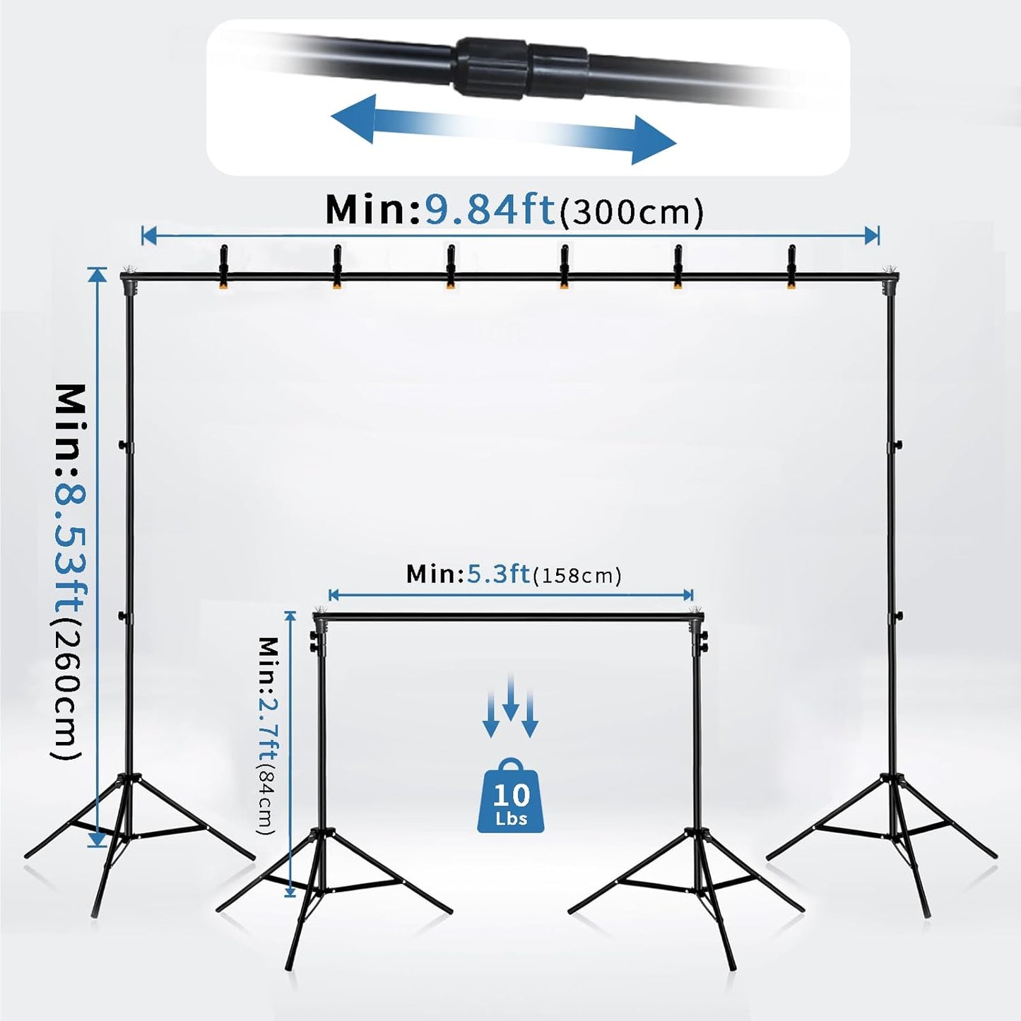 Backdrop Stand, 8.5x10ft Photo Studio Backdrop Support System,Adjustable Backdrops Stand for Parties, Photography, Photo Booth, Projector Screen, Movie Screen, Portraits, Streaming