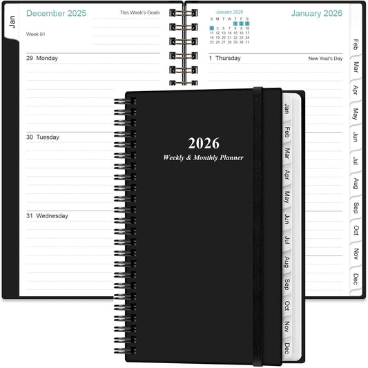 2026 Pocket Planner/Calendar - 2026 Planner from January 2026 - December 2026, Planner 2025 with 12 Tabs, Twin-Wire Binding, Inner Pocket, 3.75" x 6.75, Black