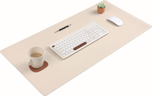 Dual-Sided Leather Desk Pad,Blotter for Laptop Computer,Mouse Pad,Writing,Drawing,Arts and Craft Mat (17"x35", Beige/Brown)
