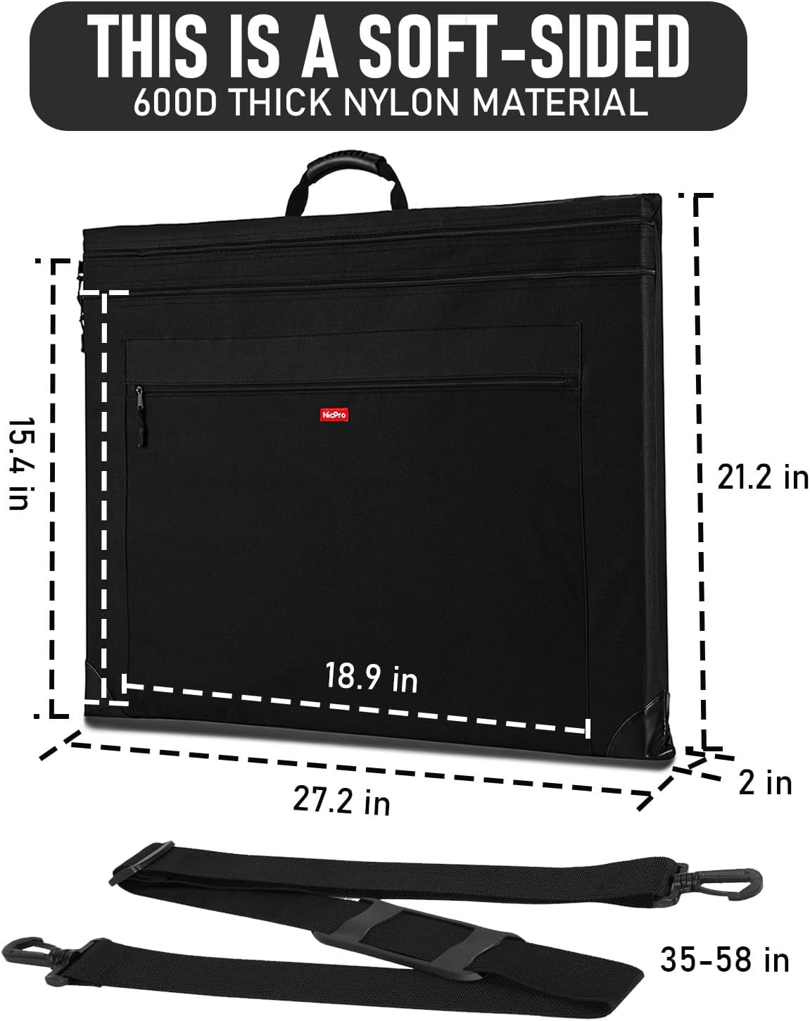 Nicpro Light Weight Art Portfolio Bag, 20x26 Black Art Canvas Portfolio Case with Detachable Shoulder Strap, Leather Corners, Carrying Storage Case for Artwork, Poster, Sketching, and Drawing