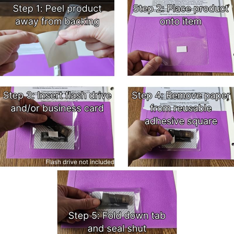 Business Card Pocket - Flash Drive Pocket - Self Adhesive - Open Long - Resealable Flap - BIS10130 (300-Pack), Clear