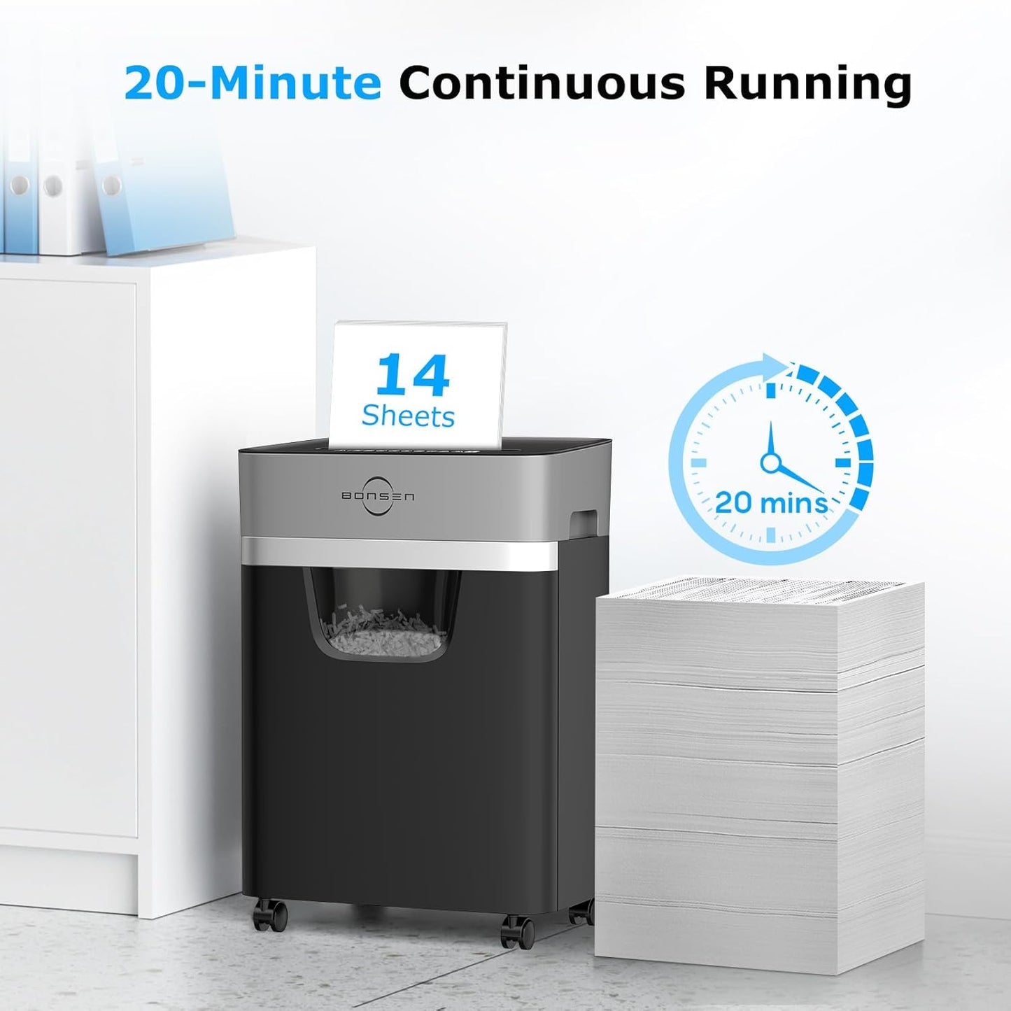 BONSEN 14-Sheet Paper Shredder for Home Office, Heavy Duty Cross Cut Shredder with 5.3 Gal Pullout Bin, Quiet Shredder for CDs/Credit Card/Staple, P-4 Security, Anti-Jam System