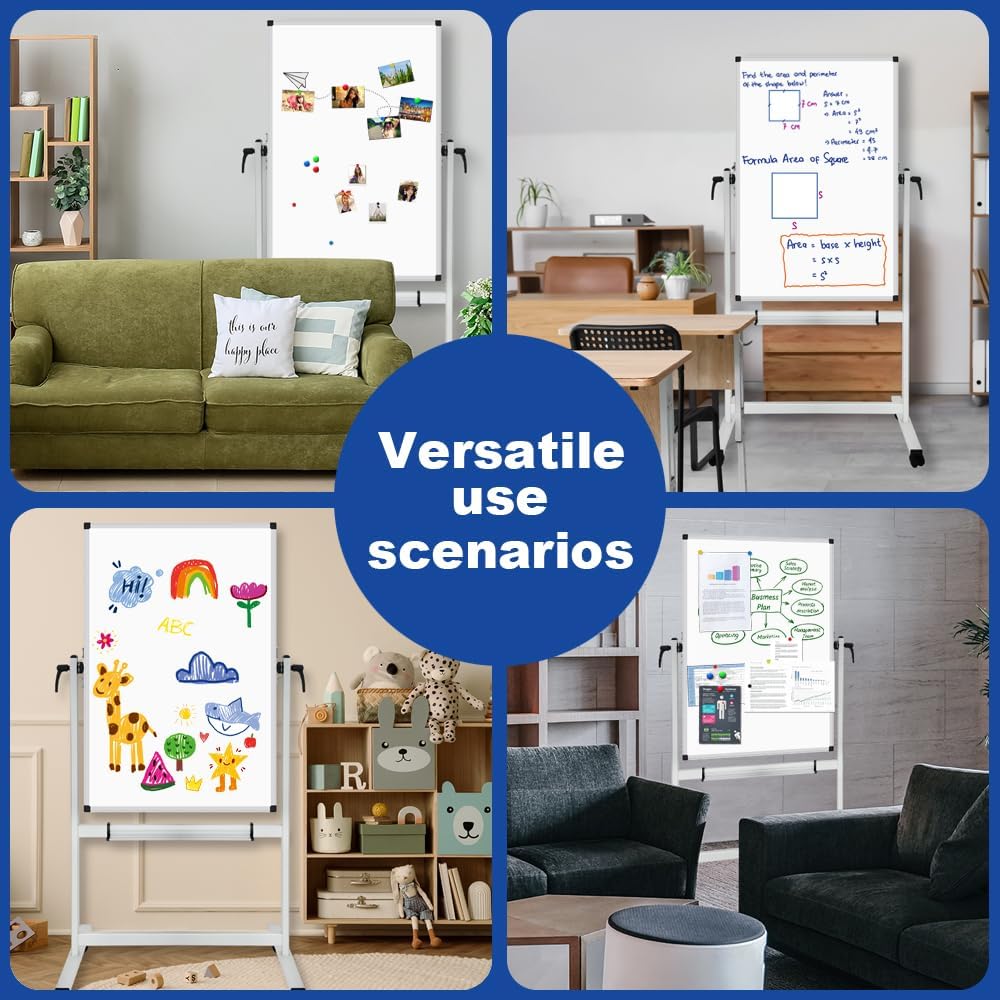 XBoard Whiteboard Mobile, 44x30inch Double Sided Magnetic Dry Erase Board on Wheels, Magnetic Portable Easel with Stand