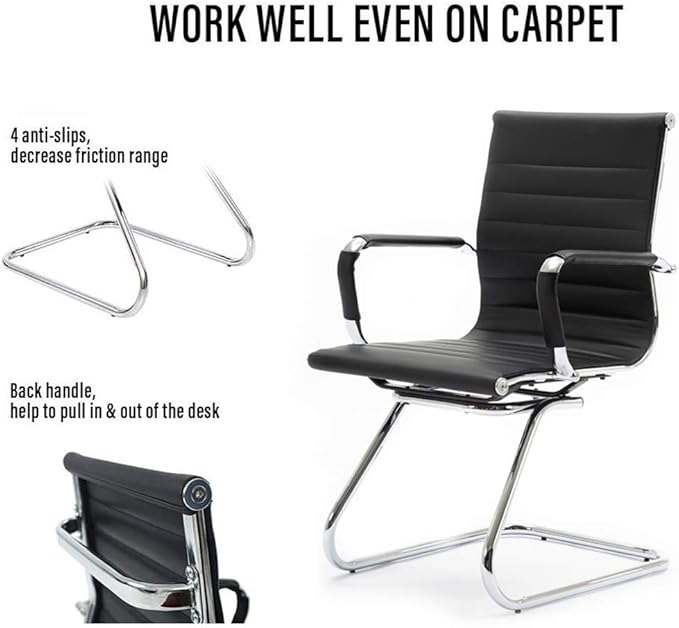 Reception Chairs No Wheels Leather Conference Chair Heavy Duty Back Support Office Guest Chair, Set of 2 (Black)