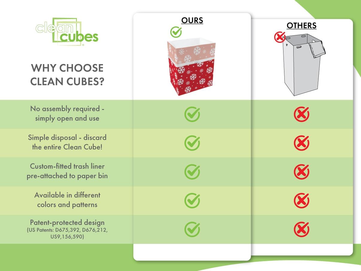 | 13 Gallon Disposable Trash Cans (3-Pack) with Fitted Trash Bags - Reusable Garbage and Recycling Bins for Parties, Events, and More (Snowflake - 17" Height x 13.5" Width x 10" Depth)