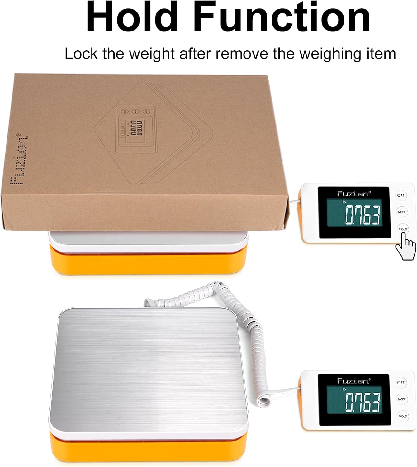 Fuzion Shipping Scale - Digital Postal Scale 110LB x 0.1oz, Large LCD Display, 5 Units, Scale for Packages, Postage - Dual Power Supply (Batteries & Adapter)