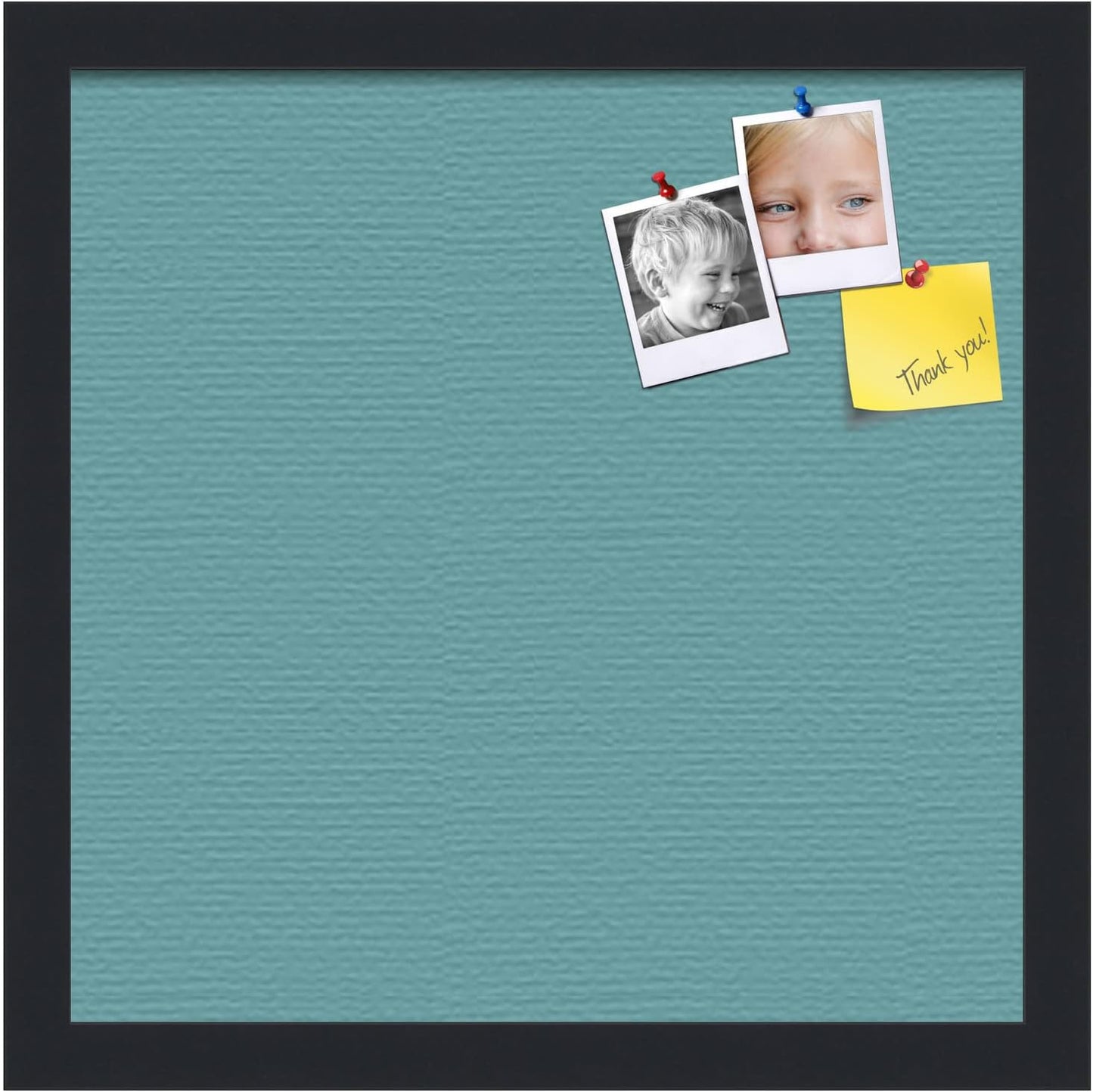 PinPix 14x14 Inch Cork Bulletin Board. This Decorative Framed Pin Board Comes with Aqua Pastel Design and a Satin Black Frame. Ideal for Home Office Decor or Message Board (PinPix-1806)