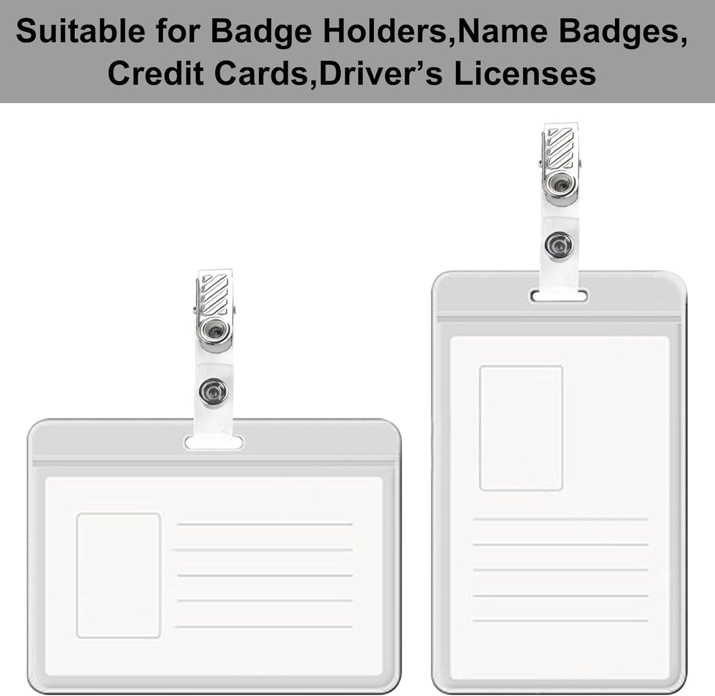 Happy Trees 400 Pcs Metal Badge Clips with Clear PVC Straps, ID Holder Clip for Badge Holders, Name Tags, ID Cards, Work Badges