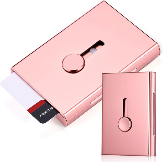 Zonon Large Thumb Drive Business Card Holder Fit 28 Name Credit Aluminum Alloy Slide out Name Card Case Portable Business Holder Wallet Pocket for Men Women(Rose Gold)