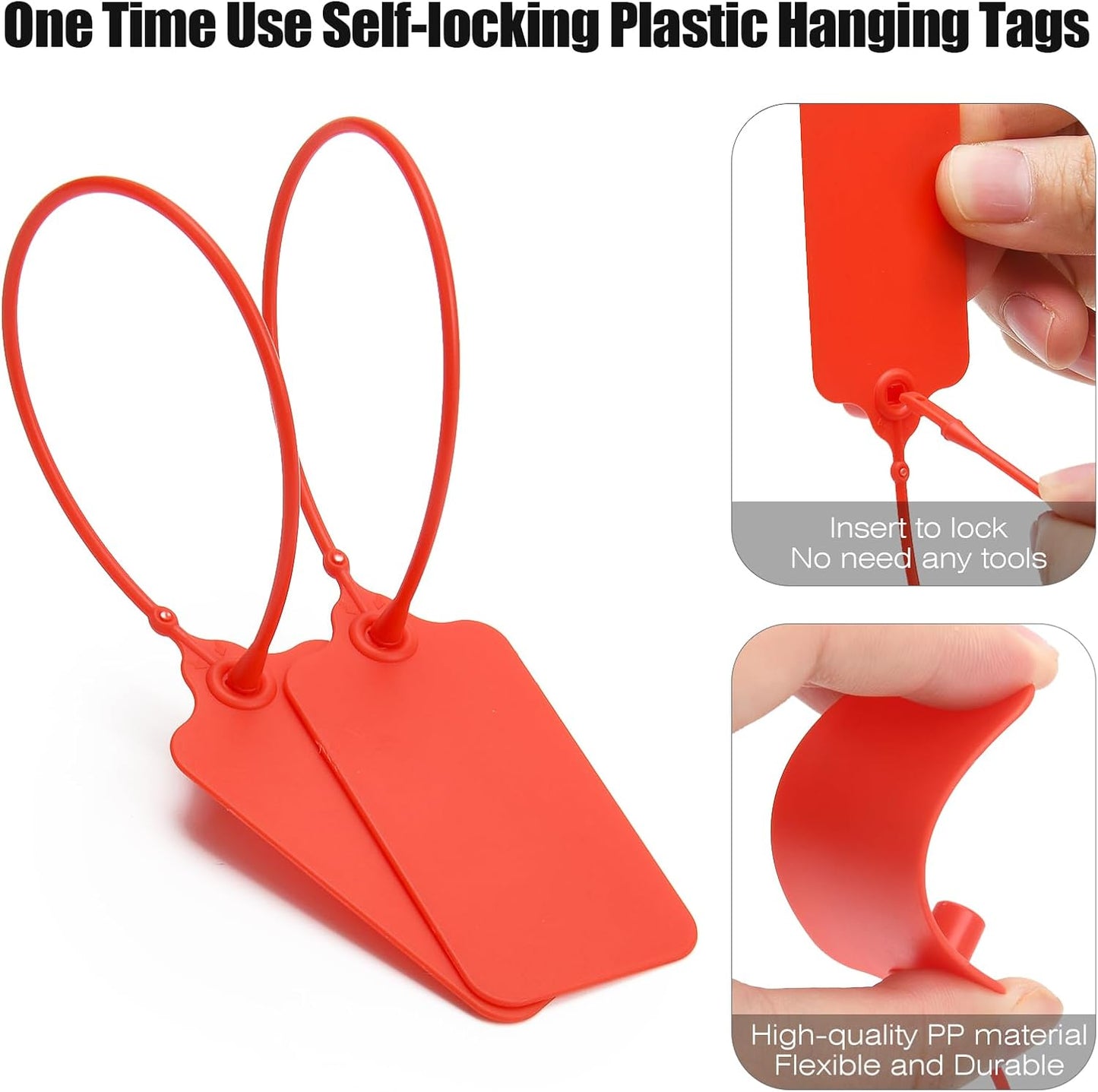 50 Red Blank Plastic Tags for Labeling Waterproof Hanging Labels Writable Tags Seal Plastic Marking Label for Clothes Bags Keys Inventory with One Marker Pen