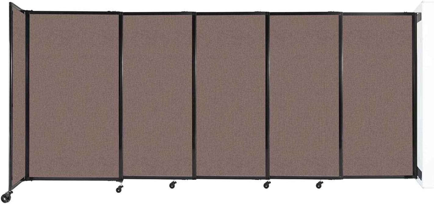Wall-Mounted Sliding StraightWall Room Divider | Adjustable Widths | Locking Wheels | Room Separator | Up to 11'3" Wide x 5' Tall Latte Fabric Panels