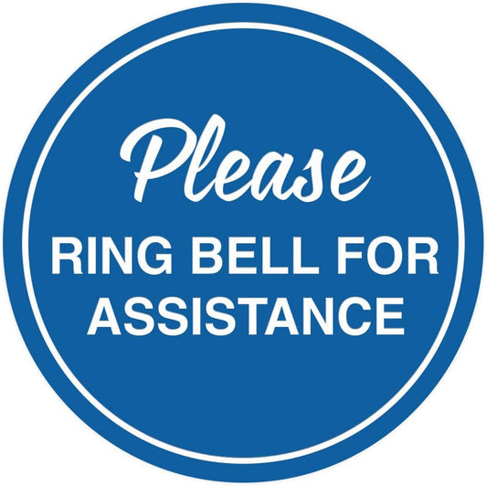 Signs ByLITA Circle Please Ring Bell For Assistance Wall or Door Sign | Easy Installation | Front Desk Reception Sign (Blue) - Small (2 Pack)