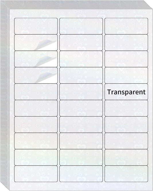 STARLIBOO Transparent Stickers Labels -1" x 2-5/8" Clear Address Labels Mailing Stickers for Laser/Inkjet Printer 8.5"×11"- 20 Sheet (Clear Holographic Heart)