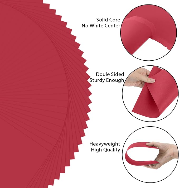 OcePor 100 Sheets Valentine's Day Red Cardstock Paper, Colored Printer Paper 8.5 x 11, Card Stock Thick Construction for Craft,Scrapbook，Office Printing, Invitations, Certificates，92 lb/250gsm