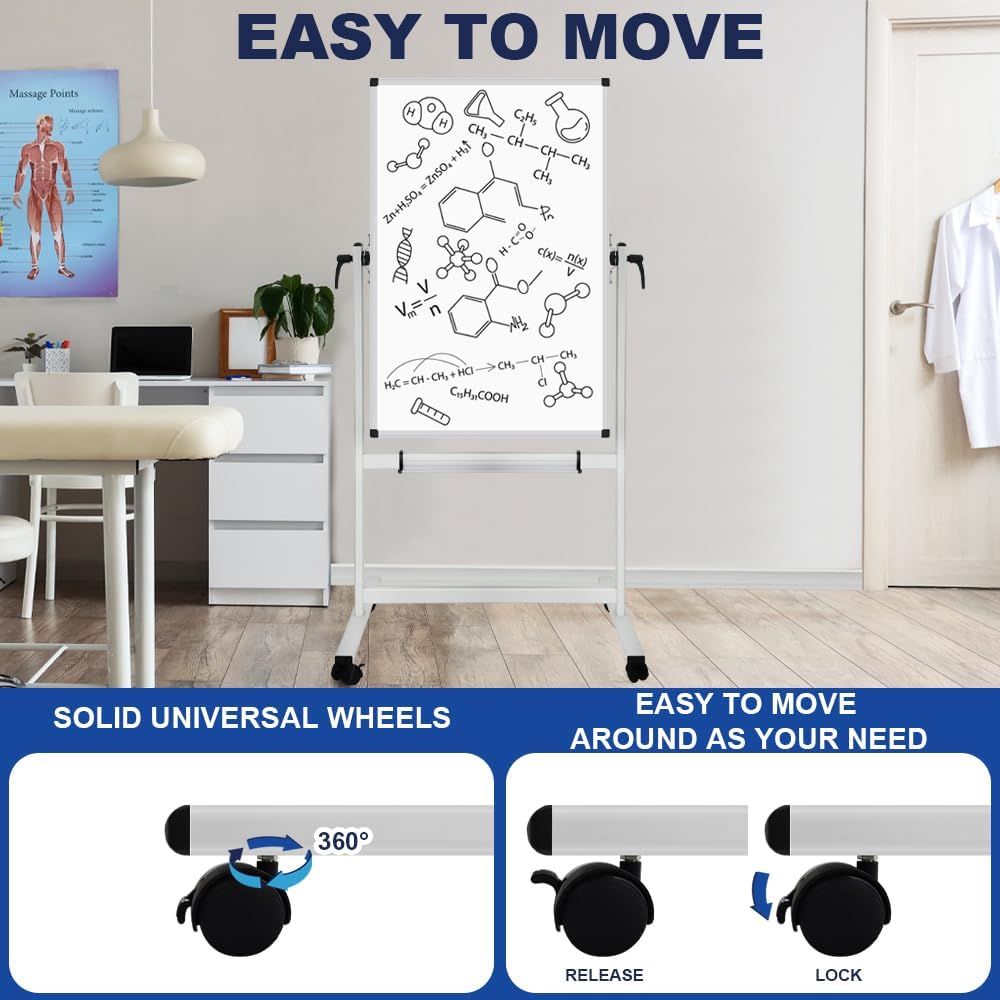 XBoard Whiteboard Mobile, 44x30inch Double Sided Magnetic Dry Erase Board on Wheels, Magnetic Portable Easel with Stand