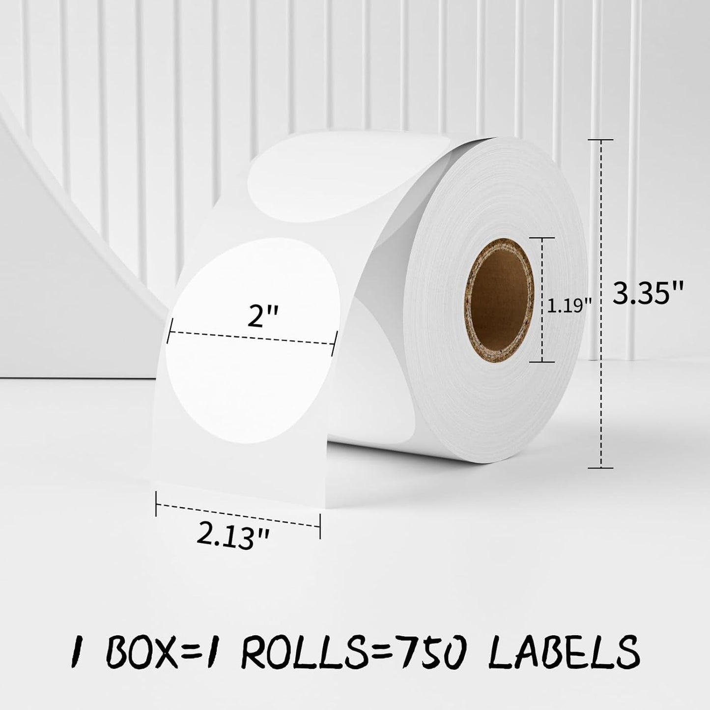 MFLABEL 2 Inch White Round Labels - 750 Pack Self-Adhesive Thermal Sticker Rolls for Shipping, Address, Barcodes & DIY (Compatible w/Thermal Printers)