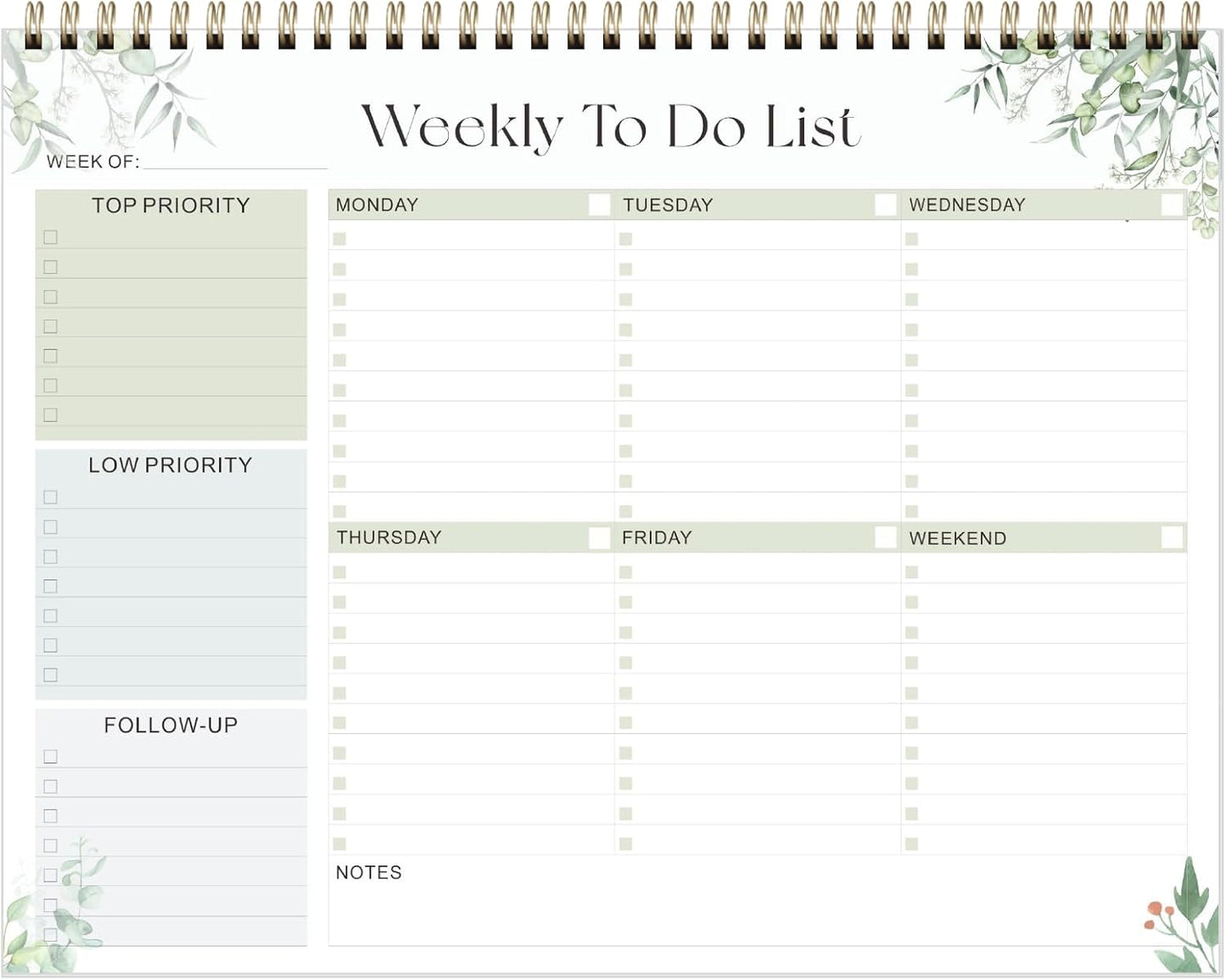 Weekly To Do List Notepad, Undated Planner with 52 Sheets (8.5''x11''), Desk Weekly Planner for Women & Man, Home School & Work