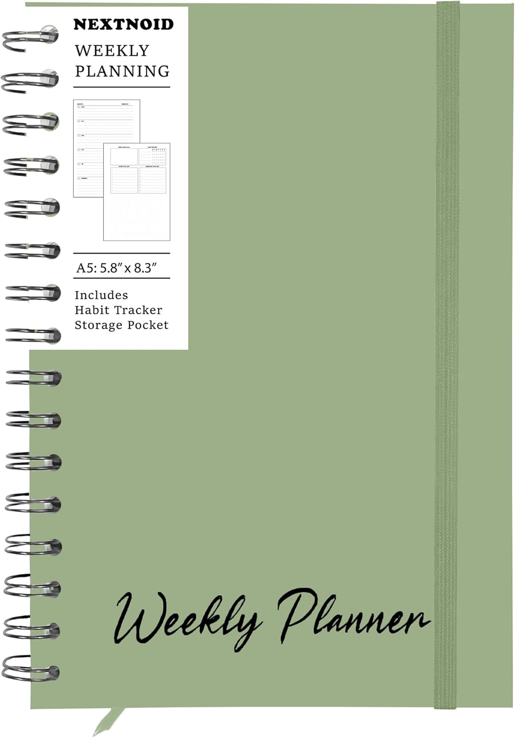 Undated Weekly Planner Notebook, A5 Hardcover Weekly to do List Notebook for Work with Goal & Habit Tracker - Spiral Green