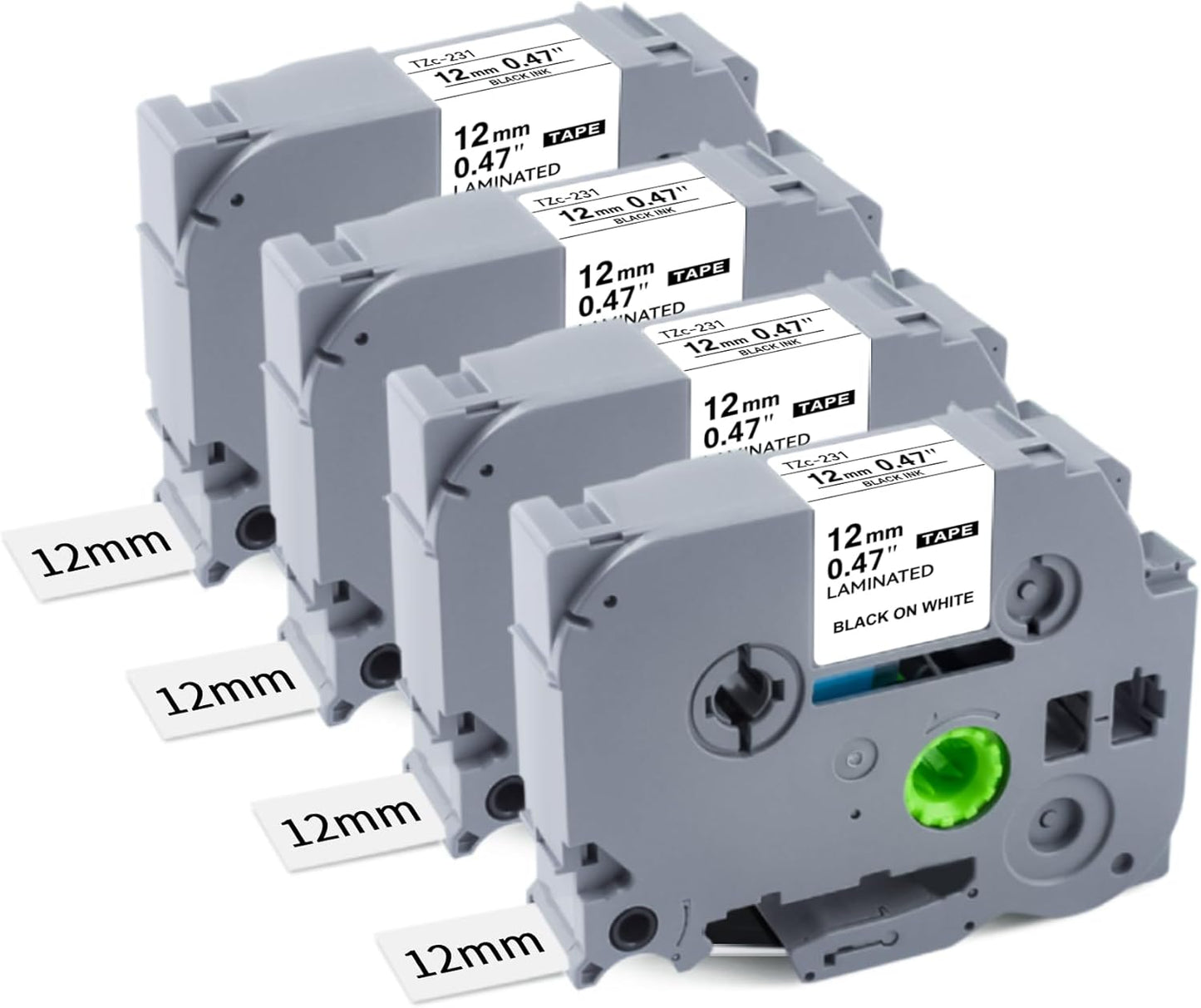 4Pk Tze-231 Label Maker Tapes Replacement for Brother P Touch Label Tape 12mm 0.47 Laminated White TZe231/TZe-231 for Brother PT-D210 D400 H103W H110 1280 1290 1880 2040, Black on White