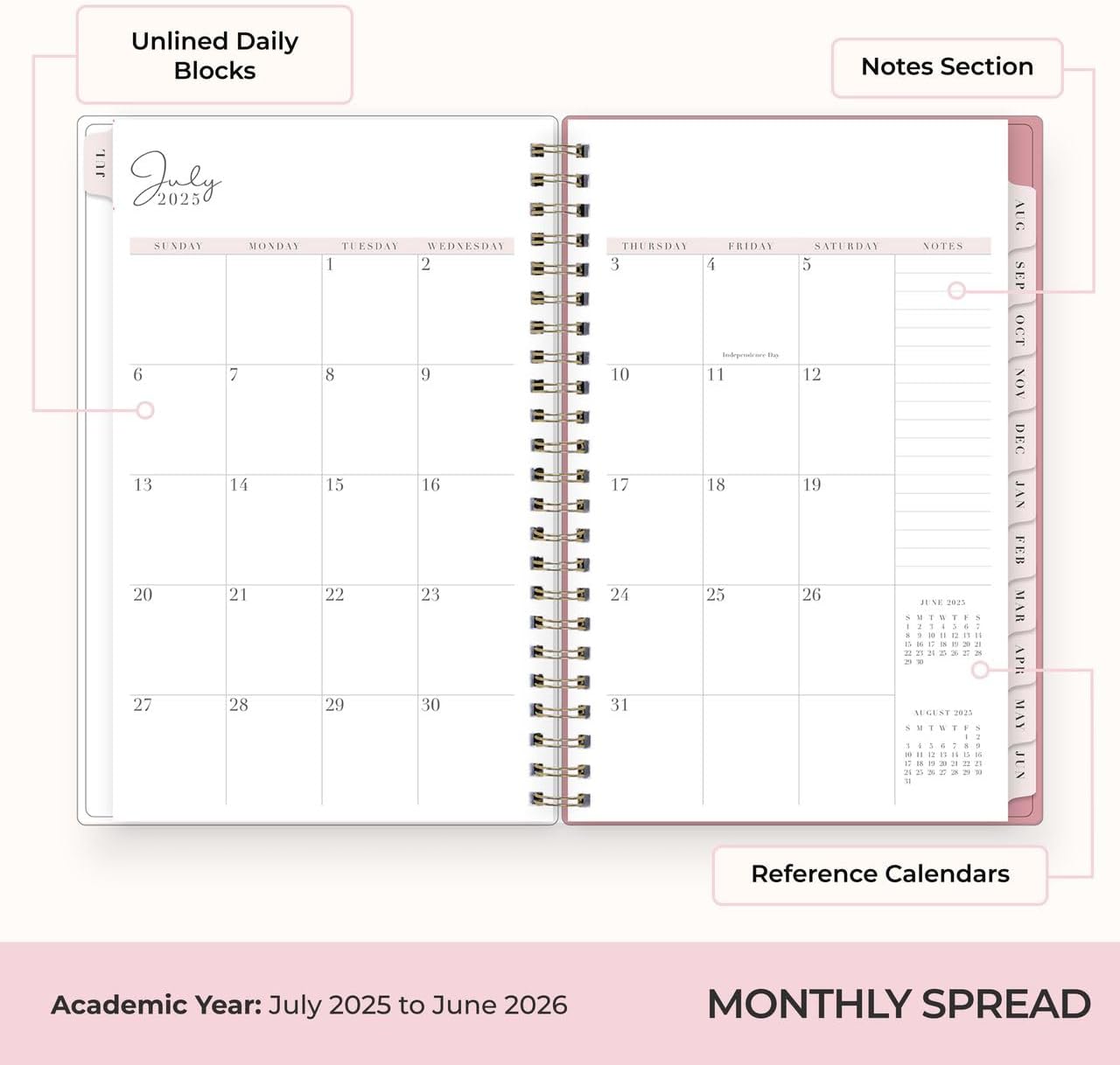 Blue Sky Rachel Parcell 2025-2026 Weekly and Monthly Academic Year Planner Calendar, July 2025 - June 2026, 5" x 8", Flexible Cover, Wirebound, Laminated Tabs, Storage Pocket, Includes Stickers, Peony