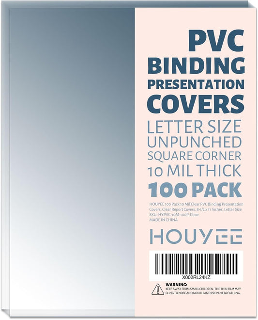 HOUYEE 100 Pack Clear Binding Presentation Covers, PVC Report Covers,10 Mil,8-1/2 x 11 Inches, Letter Size