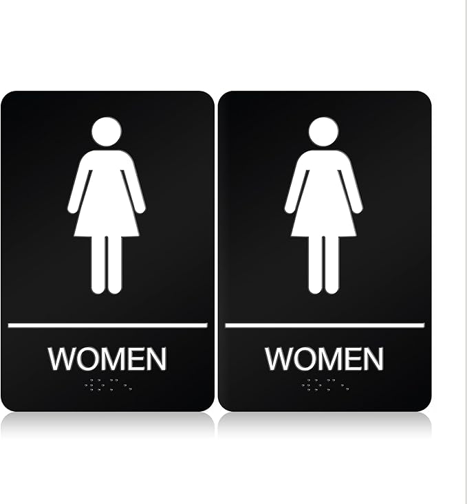 ADA Braille Womens Restroom Sign for Business with Double Sided 3M Tape - ABS Plastic Womens Bathroom Sign 9” x 6” for Offices and Restaurants