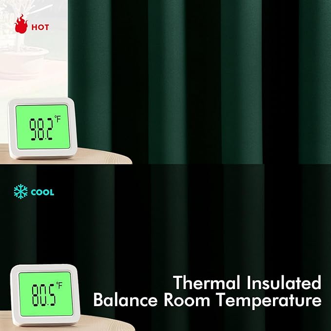 MIULEE Hunter Green Blackout Curtains for Bedroom Living Room 96 Inches Long 2 Panels, Thermal Insulated Room Darkening Drapes Solid Grommet Top Noise Reduction Emerald Green Curtains 40x96 Inch