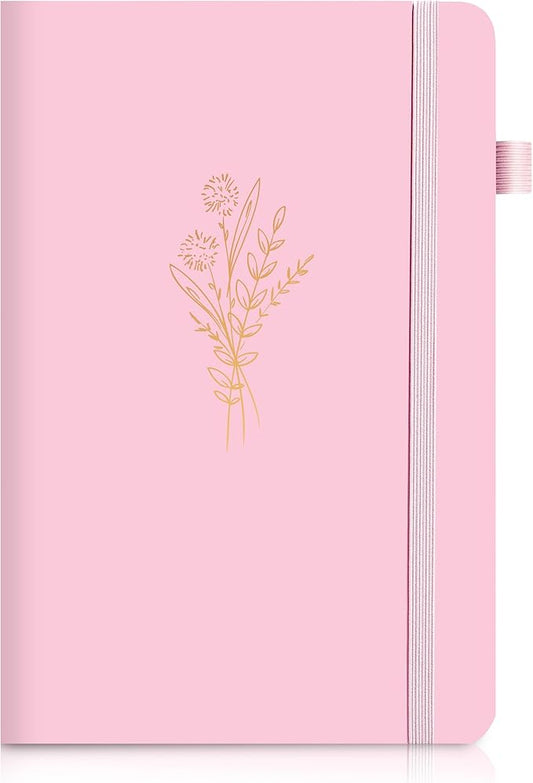 Lined Journal Notebook for Women Cute Leather Journals for Writing Aesthetic Floral Diary 192 Pages A5 Hardcover Journaling Notebooks with Pen Loop, 5.7 x 8.3 In, Pink