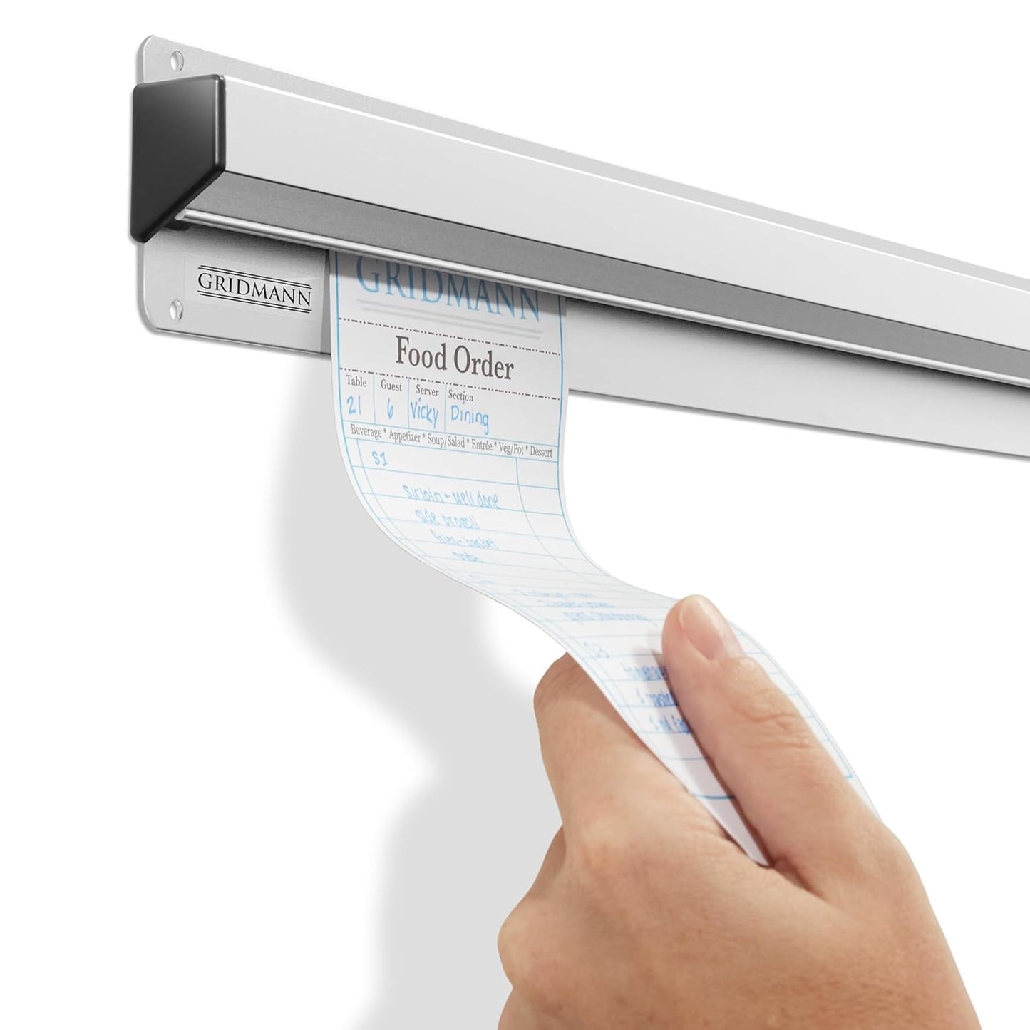 GRIDMANN 30-inch Slide Check Rack, Aluminum Restaurant Ticket Holder for Commercial Kitchen Food Orders