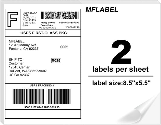 MFLABEL Half Sheet Label Laser/Ink Jet Shipping Label 8.5 x 11 Inches Packaging Labels, Address Labels for Laser & Inkjet Printers, 3000 Count(1500 Sheets)
