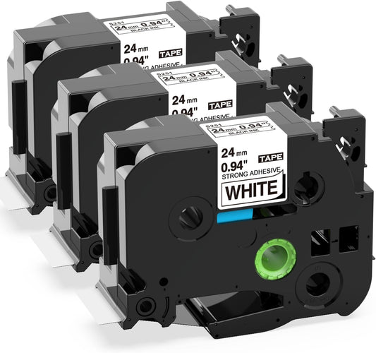 Label KINGDOM TZe-S251 24mm Extra Strength Adhesive Tape Replacement for Brother TZeS251 TZ Tape 24mm 0.94 Strong Adhesive Black on White 1" for Brother P-Touch PTD600 PTP710BT PT2730, 3-Pack