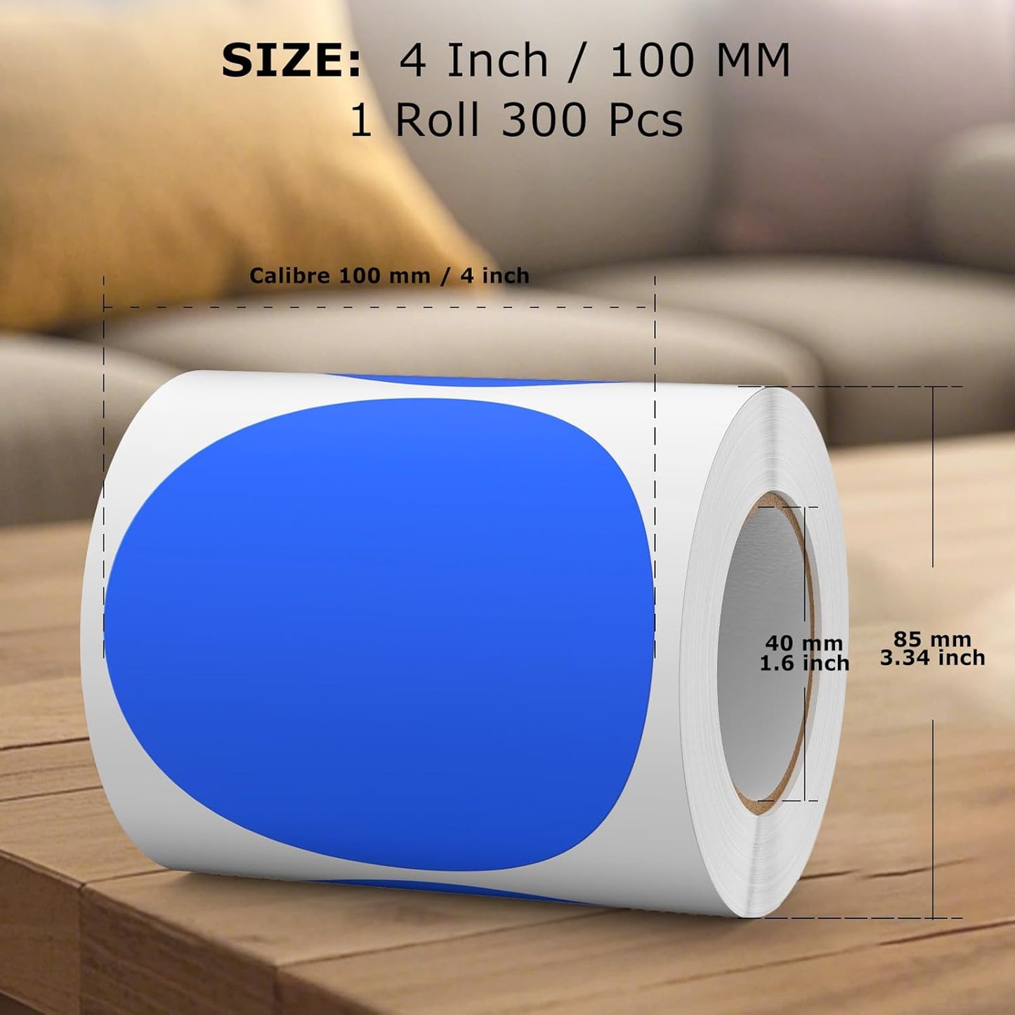 300 PCS Round Stickers 4 Inch Blue Vinyl Circle Floor Dots Sticker Removable Self-Adhesive Colored Large Label Roll for Marking Inventory Organizing Classroom Line Up Spots