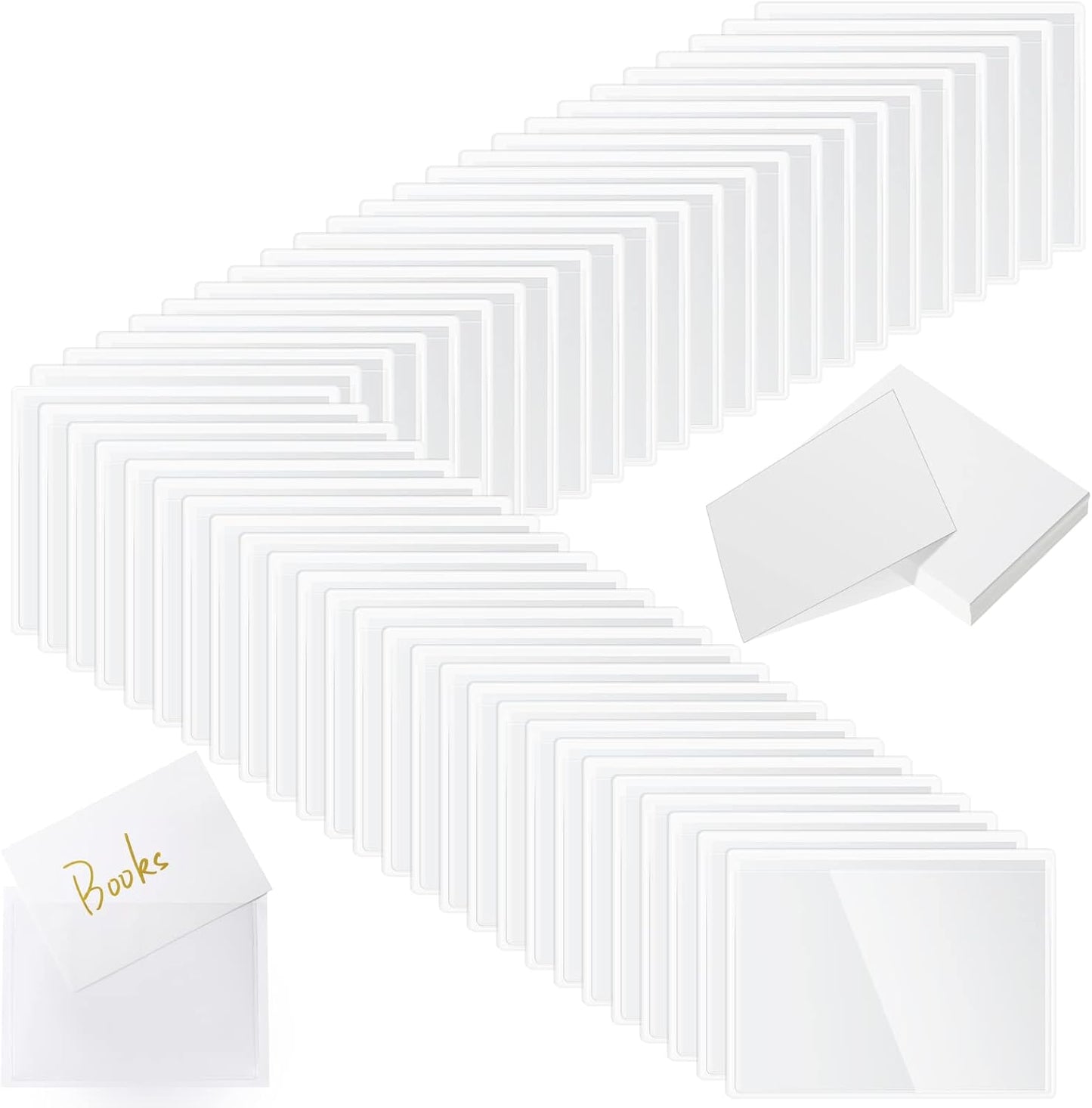 Outus 200 Sets Self Adhesive Index Card Pockets with Blank Cards 4 x 2.5 Clear Adhesive Pockets Label Holders Bin Labels for Storage Bins Organizing Box Drawer