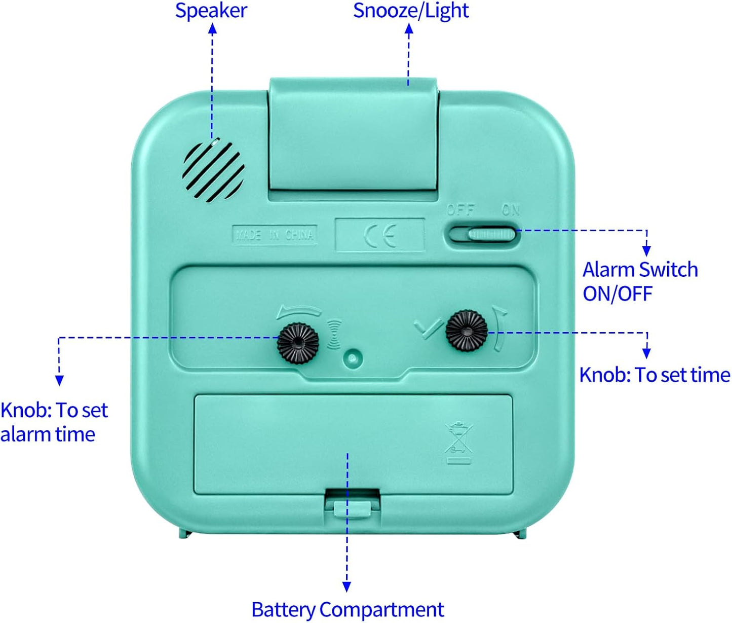 Small Analog Alarm Clock Silent Non Ticking, Ascending Beep Sounds, Snooze,Glow in Dark dial, Manual Light, Battery Operated(Green)