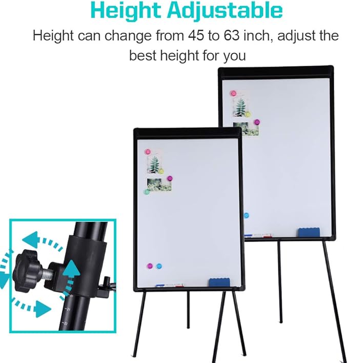 Dry Erase Easel 36" x 24", Height Adjustable Magnetic White Easel Board with Tripod Stand, Office Presentation Board with 25 Sheets Flipchart Pad, Magnets & Eraser, Black