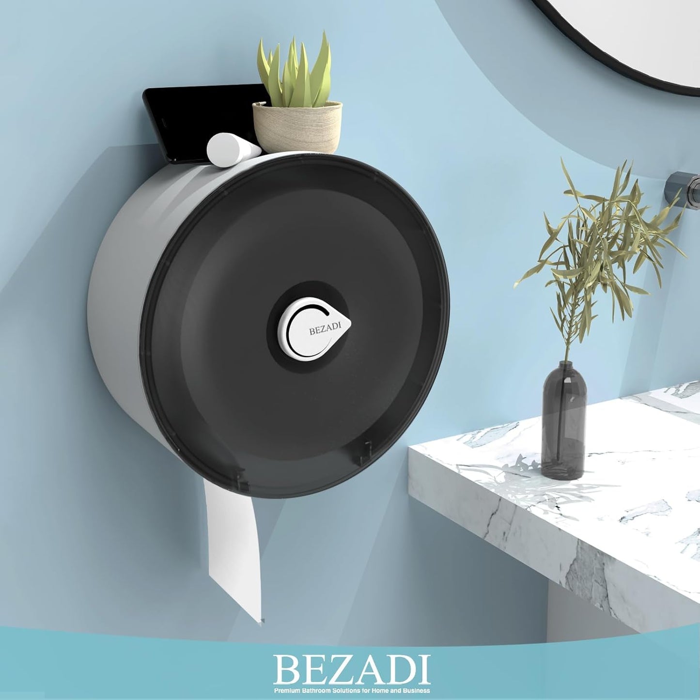 Paper Towel Dispenser Wall Mount, Key Lock Jumbo Roll Toilet Paper Dispenser Commercial Household Large Capacity Paper Holder, Black