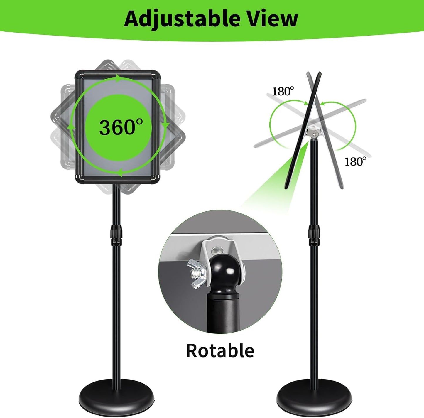 6Packs Adjustable Pedestal Sign Holder Stand 8.5''x11'', Floor Standing Poster Sign Stand for Vertical/Horizontal View Sign stand,Outdoor/Indoor Standing Sign Holders(Black, Round)