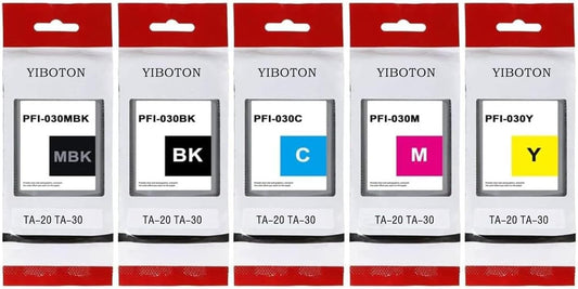 High Yield PFI-030 PFI030 Ink Cartridges Replacement for Canon PFI-030MBK PFI-030BK PFI-030C PFI-030M PFI-030Y Ink Tank Cartridge Compatible for Canon ImagePrograf TA-20 TA-30 TM-240 TM-340 Printer