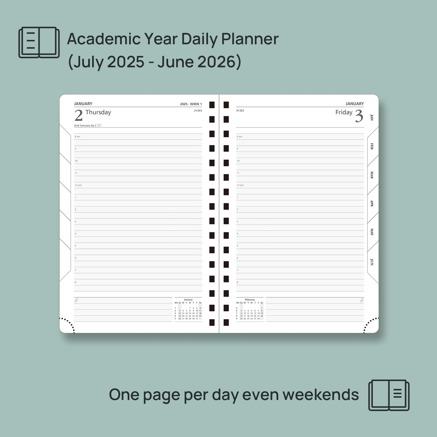 POPRUN Academic Daily Planner 2025-2026 One Page A Day - [5.75" x 8.5"- Spiral Hard Cover], Appointment Book (July 2025 - June 2026) with Monthly Calendar - Orange