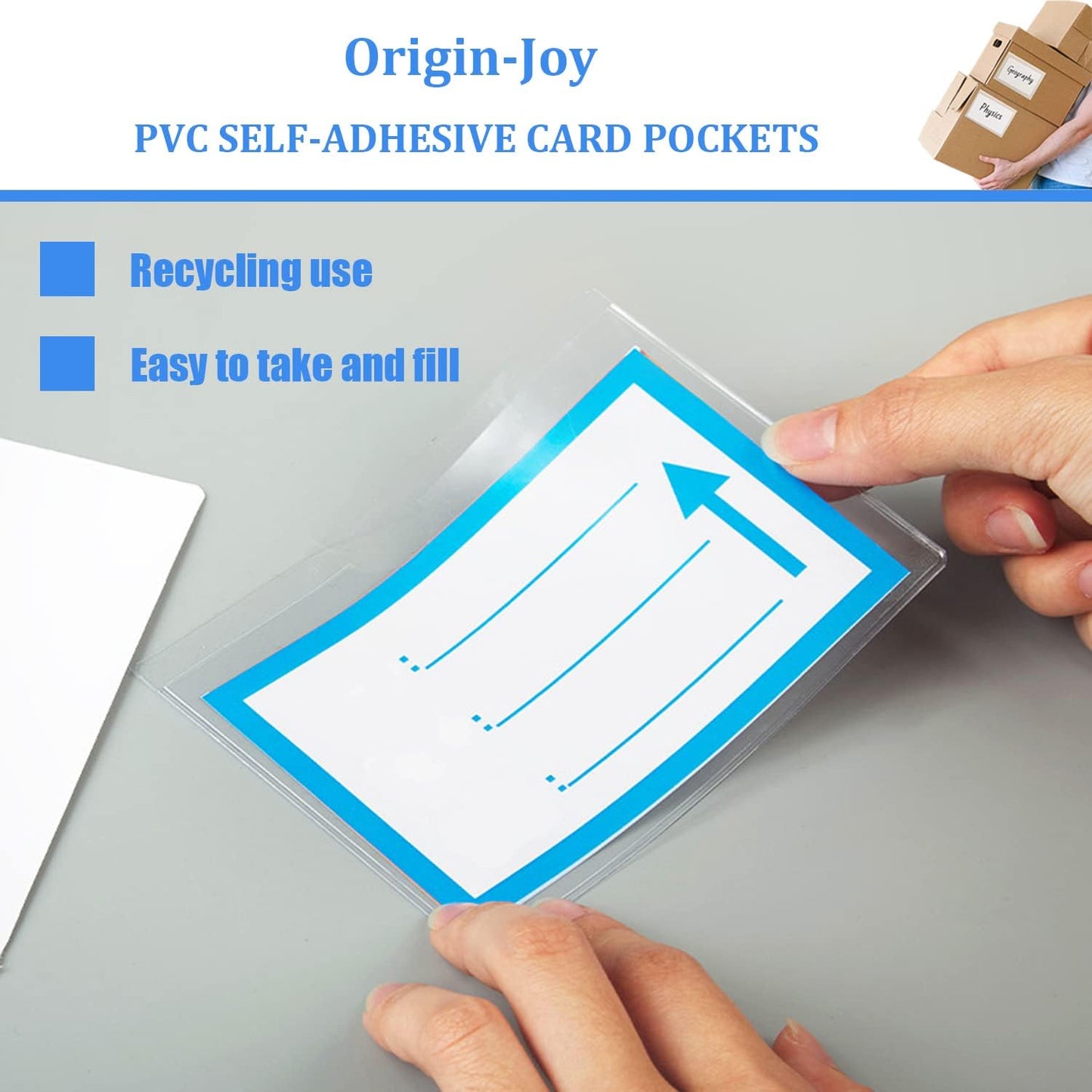 Origin-Joy 35 PCS Self Adhesive Index Card Pockets with Top Open, Clear Plastic Label Holder for Cards of Note, Library and Business, Adhesive Label Pockets & Card Holder (9 x 6 inch)