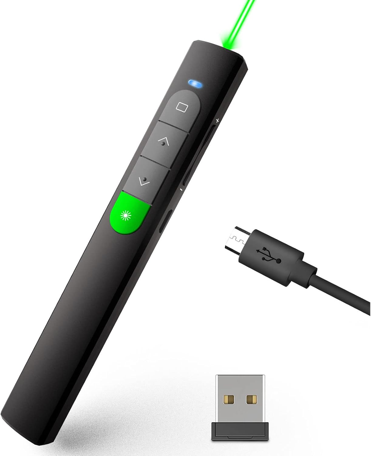 Rechargeable Presentation Clicker Wireless Presenter - Clicker for PowerPoint Presentations, Green Laser Pointer for Presentations RF 2.4GHz Google Slide Advancer for Mac/Computer/Laptop/Keynote