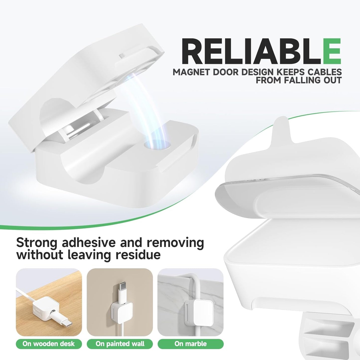 9 White Magnetic Cable Clips,Under Desk Cable Management,Cord Holder for Nightstand Home Office Car Phone Wall,2025 Adhesive Cord Organizer[0.45" in Ht Save Space/Versatile for Wire Up to 0.27" OD]