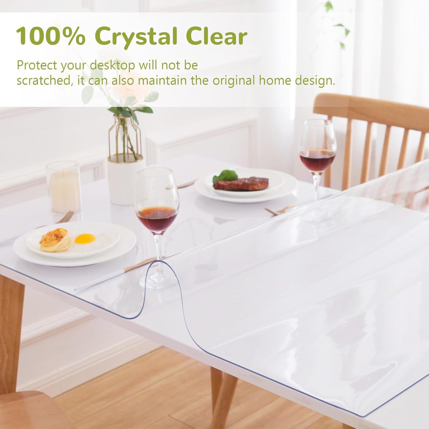 42 x 78 Inch Clear Table Cover Protector, Clear Table Protector for Dining Room Table, 1.5mm Plastic Table Cover, Waterproof Table Pad for Kitchen, Office