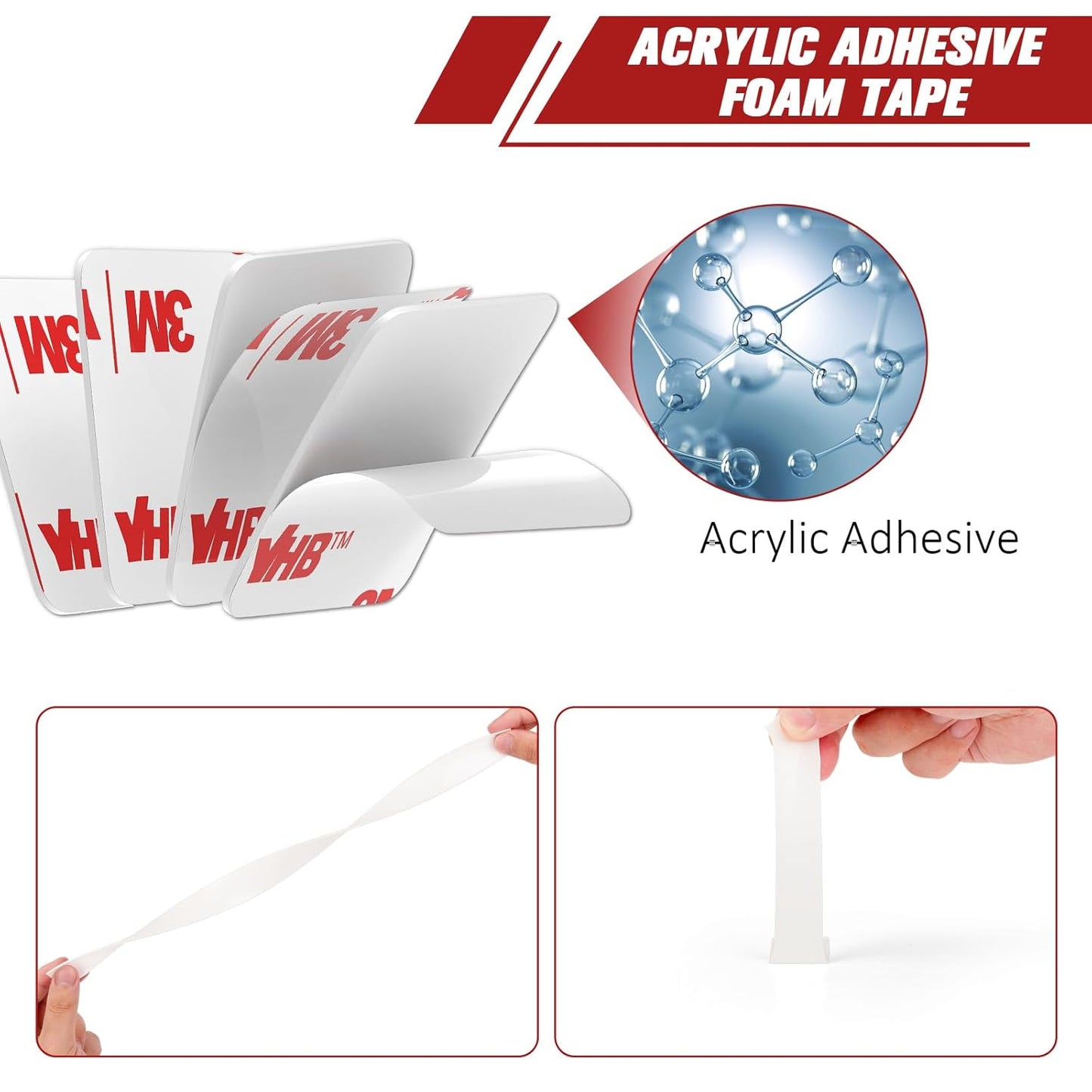 3M Double Sided Adhesive Pads Heavy Duty VHB 1" x 1" 0.025in Thick 40 PCS Square White 4930 Strong Adhesive Mounting Waterproof Foam Tape for Car Home Office Decor