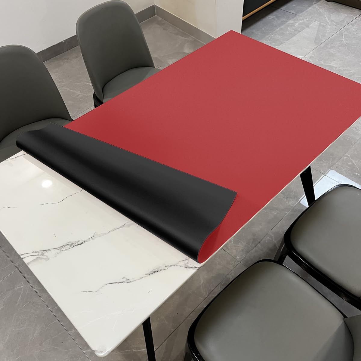 Leather Table Cover,1.8mm Thick,42x84 Inch Table Protector,Table Protector for Dining Room Table,Dining Table Cover,Dining Table Protector.(Black+Wine Red,42x84)