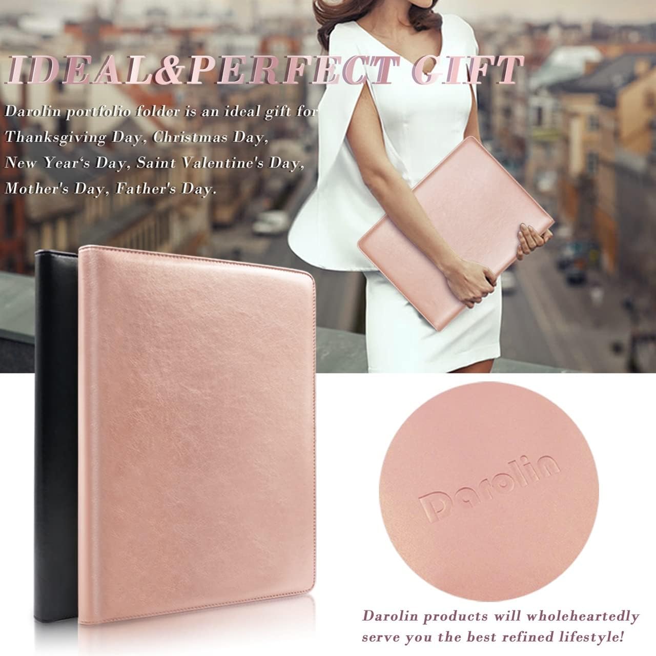 Darolin Business/Resume Portfolio Folder Binder, Padfolio with 3 Ring Binder, Interview/Conference/Legal Document Organizer, Leather Portfolio Padfolio for Women/Men-RG