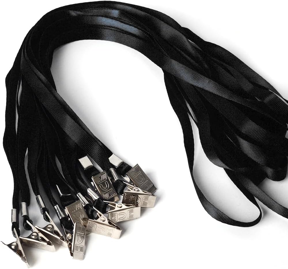 50pcs Clear Badge Holder with Lanyard Waterproof Type Clear ID Badge Holder with Lanyards for Name Tags ID Card (Black, Horizontal)